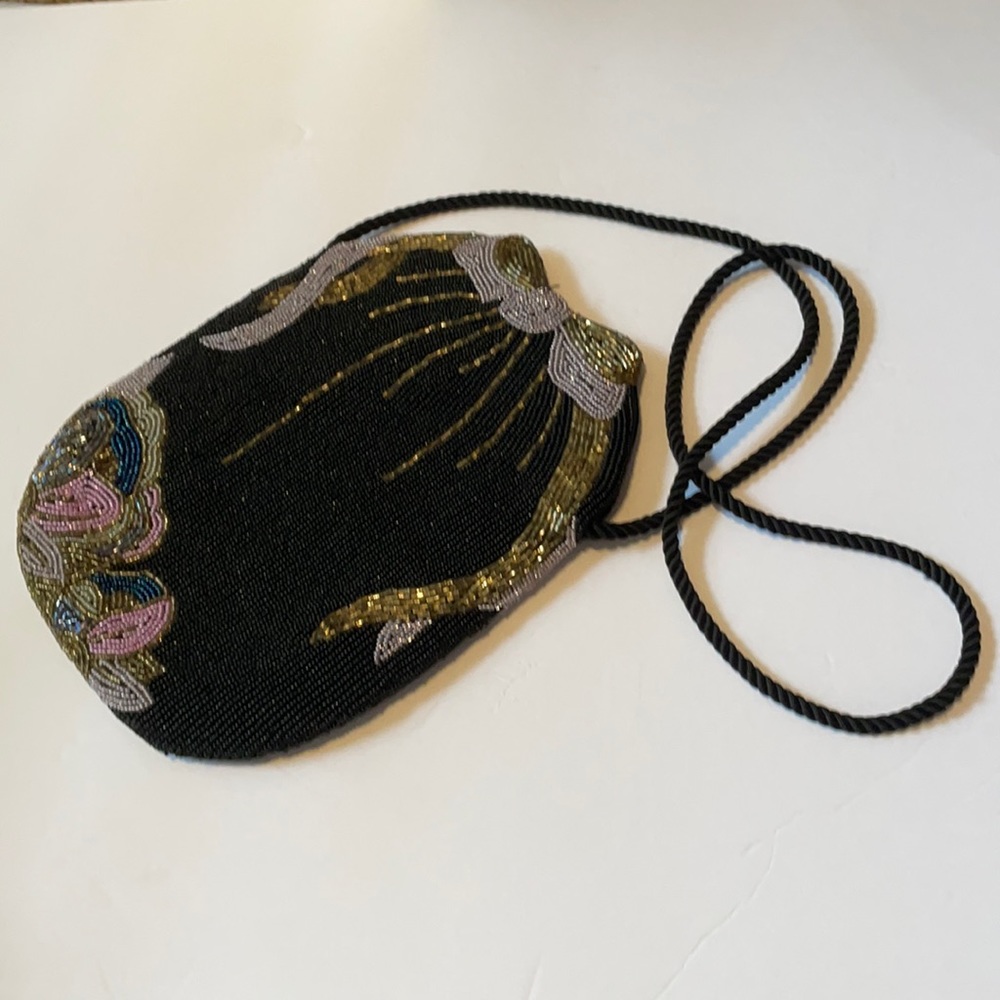 Vintage Bow Beaded Black Bag